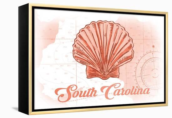 South Carolina - Scallop Shell - Coral - Coastal Icon-Lantern Press-Framed Stretched Canvas