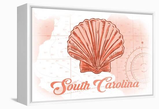 South Carolina - Scallop Shell - Coral - Coastal Icon-Lantern Press-Framed Stretched Canvas