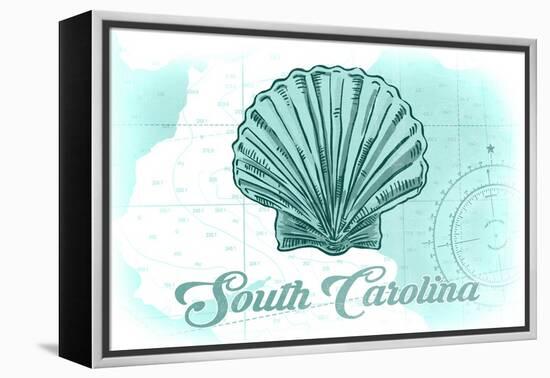 South Carolina - Scallop Shell - Teal - Coastal Icon-Lantern Press-Framed Stretched Canvas