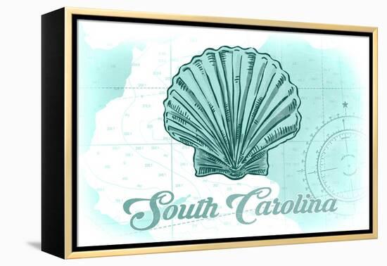 South Carolina - Scallop Shell - Teal - Coastal Icon-Lantern Press-Framed Stretched Canvas