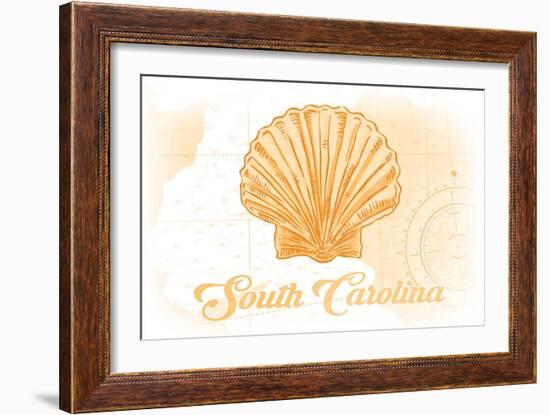 South Carolina - Scallop Shell - Yellow - Coastal Icon-Lantern Press-Framed Art Print