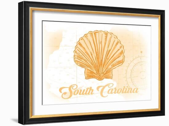 South Carolina - Scallop Shell - Yellow - Coastal Icon-Lantern Press-Framed Art Print