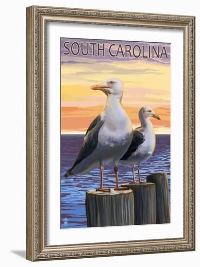 South Carolina - Sea Gulls-Lantern Press-Framed Art Print