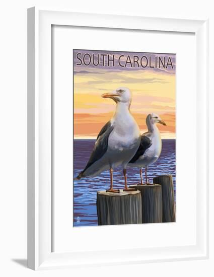 South Carolina - Sea Gulls-Lantern Press-Framed Art Print