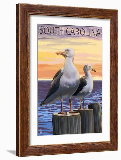 South Carolina - Sea Gulls-Lantern Press-Framed Art Print