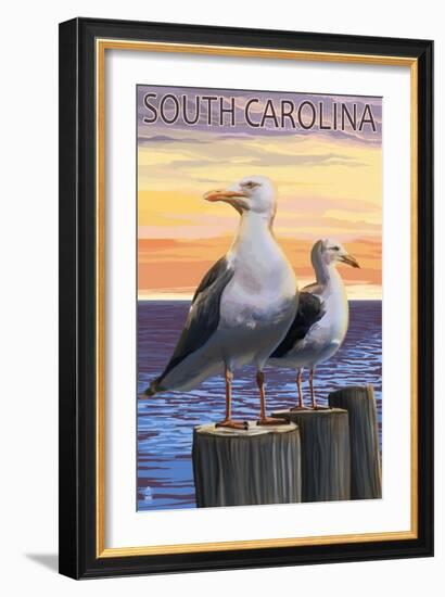 South Carolina - Sea Gulls-Lantern Press-Framed Art Print