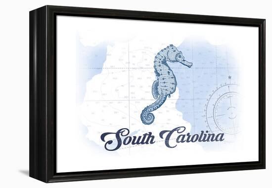 South Carolina - Seahorse - Blue - Coastal Icon-Lantern Press-Framed Stretched Canvas