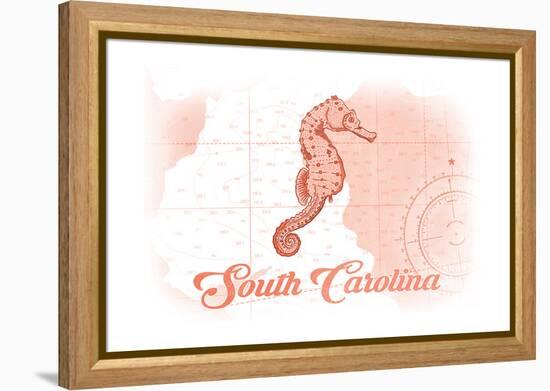 South Carolina - Seahorse - Coral - Coastal Icon-Lantern Press-Framed Stretched Canvas