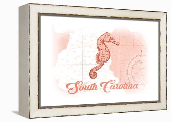 South Carolina - Seahorse - Coral - Coastal Icon-Lantern Press-Framed Stretched Canvas