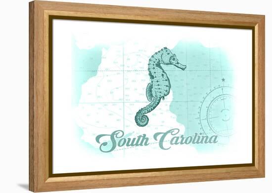 South Carolina - Seahorse - Teal - Coastal Icon-Lantern Press-Framed Stretched Canvas