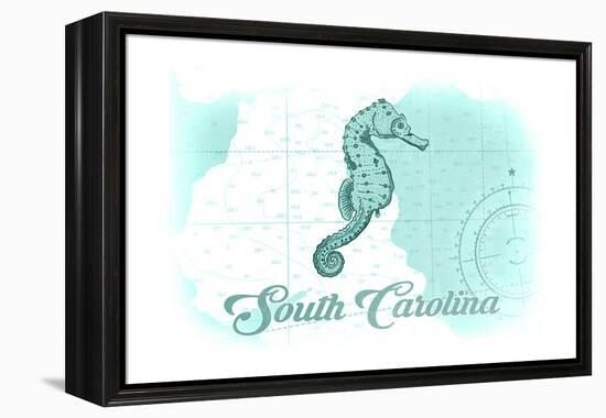 South Carolina - Seahorse - Teal - Coastal Icon-Lantern Press-Framed Stretched Canvas