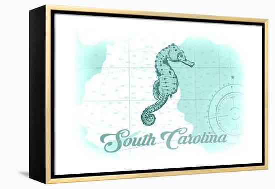 South Carolina - Seahorse - Teal - Coastal Icon-Lantern Press-Framed Stretched Canvas