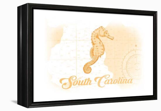 South Carolina - Seahorse - Yellow - Coastal Icon-Lantern Press-Framed Stretched Canvas