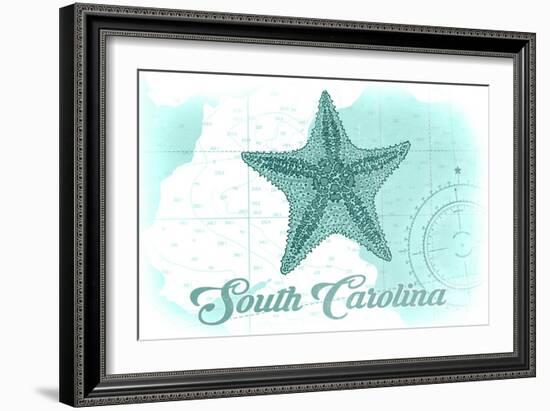 South Carolina - Starfish - Teal - Coastal Icon-Lantern Press-Framed Art Print