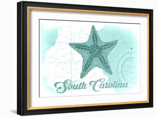South Carolina - Starfish - Teal - Coastal Icon-Lantern Press-Framed Art Print