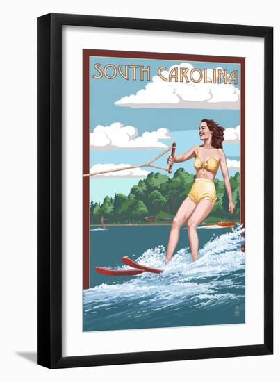 South Carolina - Water Skier and Lake-Lantern Press-Framed Art Print