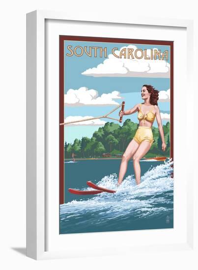 South Carolina - Water Skier and Lake-Lantern Press-Framed Art Print