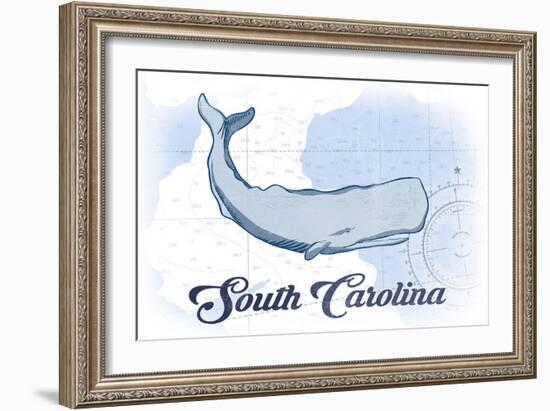 South Carolina - Whale - Blue - Coastal Icon-Lantern Press-Framed Art Print