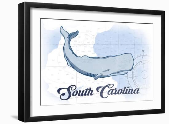 South Carolina - Whale - Blue - Coastal Icon-Lantern Press-Framed Art Print