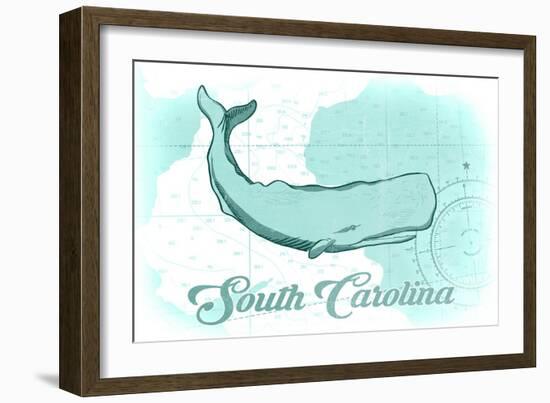 South Carolina - Whale - Teal - Coastal Icon-Lantern Press-Framed Art Print