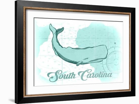 South Carolina - Whale - Teal - Coastal Icon-Lantern Press-Framed Art Print