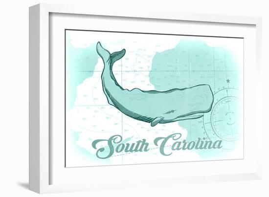 South Carolina - Whale - Teal - Coastal Icon-Lantern Press-Framed Art Print