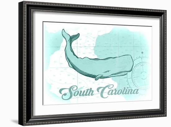 South Carolina - Whale - Teal - Coastal Icon-Lantern Press-Framed Art Print