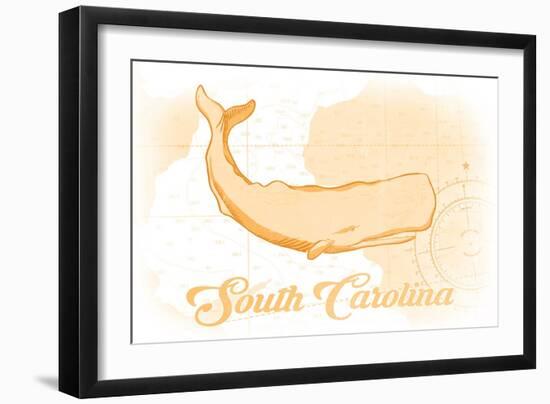 South Carolina - Whale - Yellow - Coastal Icon-Lantern Press-Framed Art Print