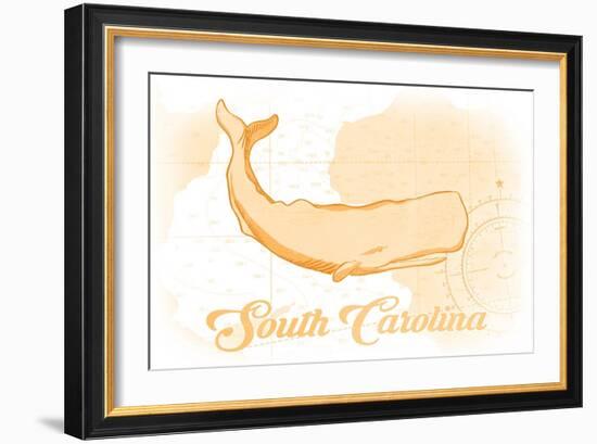 South Carolina - Whale - Yellow - Coastal Icon-Lantern Press-Framed Art Print
