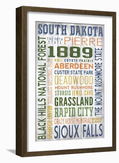 South Dakota - Barnwood Typography-Lantern Press-Framed Art Print