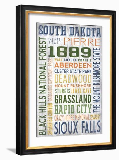 South Dakota - Barnwood Typography-Lantern Press-Framed Art Print