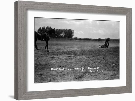 South Dakota - Calf Roping at Black Hills Round-Up-Lantern Press-Framed Art Print