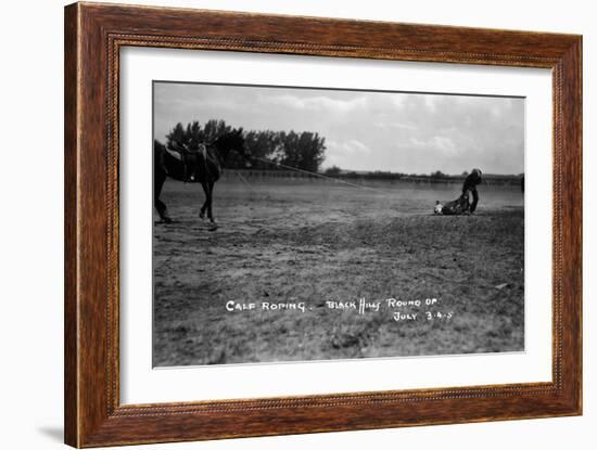 South Dakota - Calf Roping at Black Hills Round-Up-Lantern Press-Framed Art Print