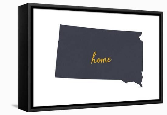 South Dakota - Home State - Gray on White-Lantern Press-Framed Stretched Canvas