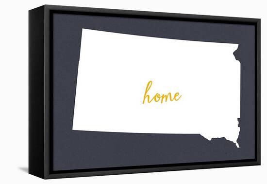 South Dakota - Home State - White on Gray-Lantern Press-Framed Stretched Canvas