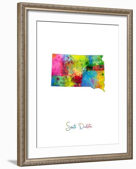 South Dakota Map-Michael Tompsett-Framed Art Print