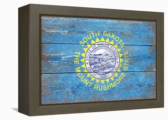 South Dakota State Flag - Barnwood Painting-Lantern Press-Framed Stretched Canvas