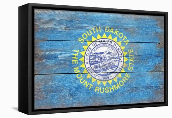 South Dakota State Flag - Barnwood Painting-Lantern Press-Framed Stretched Canvas