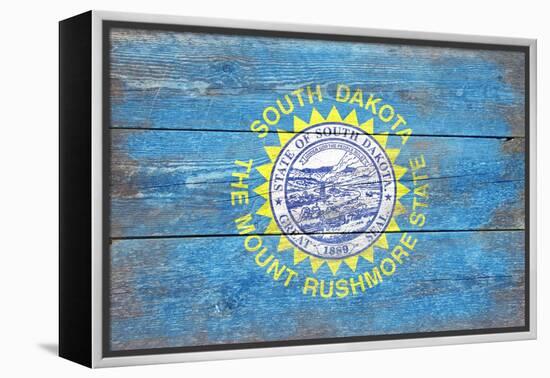 South Dakota State Flag - Barnwood Painting-Lantern Press-Framed Stretched Canvas