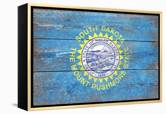 South Dakota State Flag - Barnwood Painting-Lantern Press-Framed Stretched Canvas