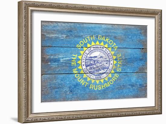 South Dakota State Flag - Barnwood Painting-Lantern Press-Framed Art Print