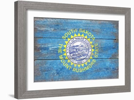 South Dakota State Flag - Barnwood Painting-Lantern Press-Framed Art Print