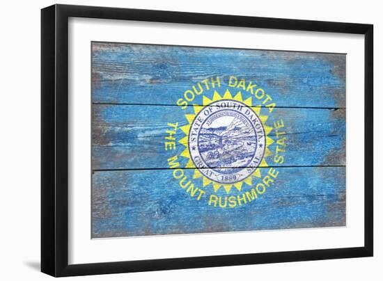 South Dakota State Flag - Barnwood Painting-Lantern Press-Framed Art Print