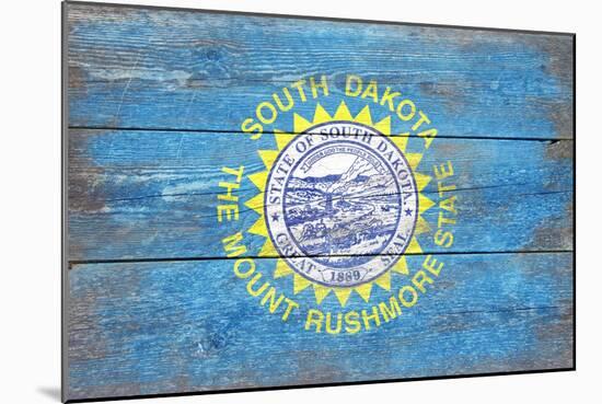 South Dakota State Flag - Barnwood Painting-Lantern Press-Mounted Art Print