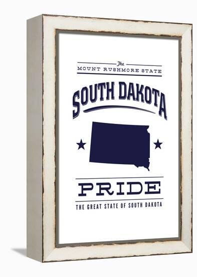 South Dakota State Pride - Blue on White-Lantern Press-Framed Stretched Canvas