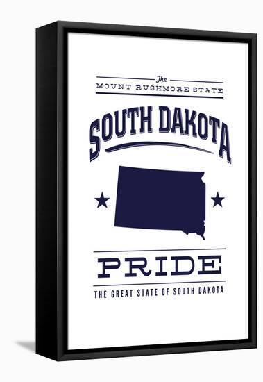 South Dakota State Pride - Blue on White-Lantern Press-Framed Stretched Canvas