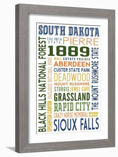 South Dakota - Typography-Lantern Press-Framed Art Print