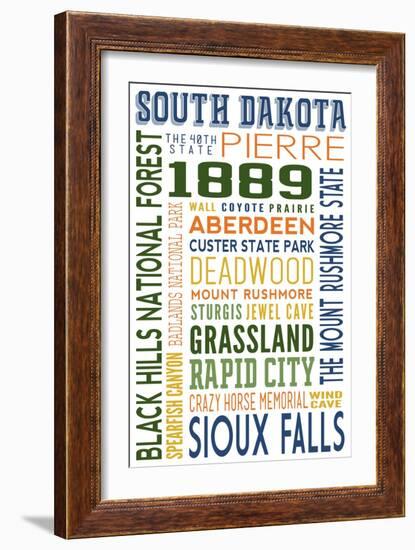 South Dakota - Typography-Lantern Press-Framed Art Print