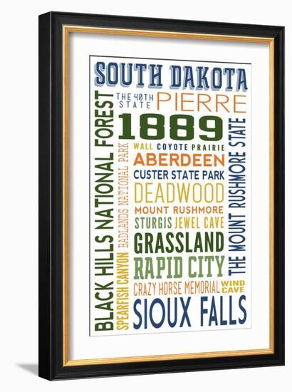 South Dakota - Typography-Lantern Press-Framed Art Print