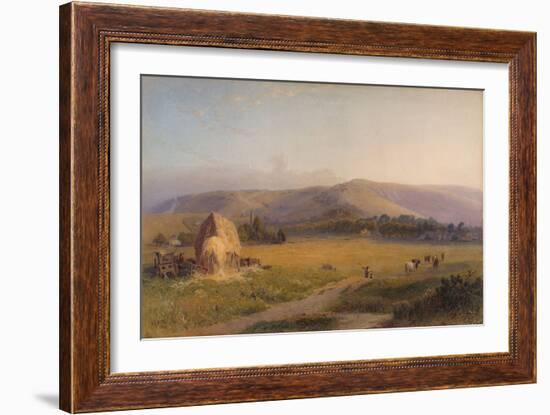 South Downs Pastures, 1867 (W/C on Paper)-Henry George Hine-Framed Giclee Print